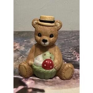 Homco April Bear Of The Month Porcelain Figurine #1413 W/ Easter Egg Basket